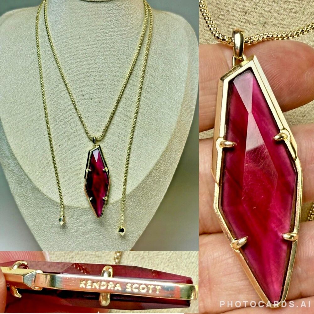 NWOT Kendra Scott Damon Gold Necklace Maroon Jade - Picture 6 of 16